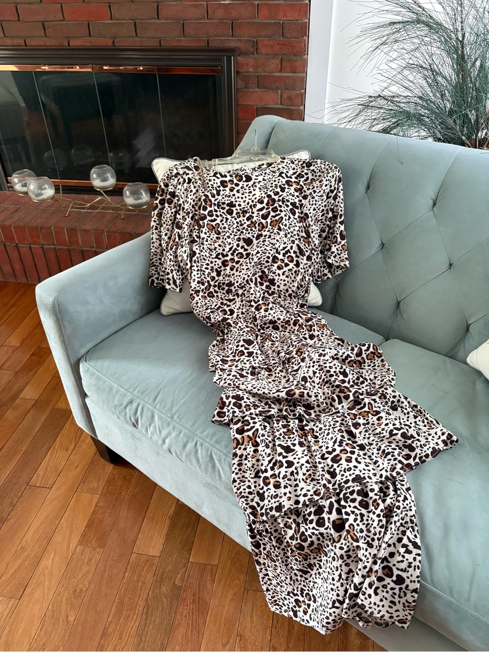 Leopard Print Tiered Maxi Dress - White and Brown